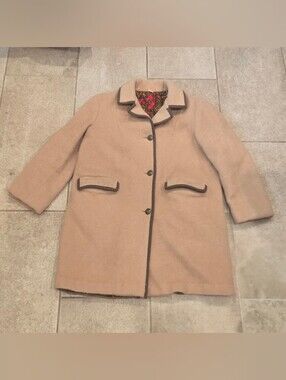 Vintage 1960s Womens Wool Coat GREAT SIX Minneapolis Tan Brown Trim
